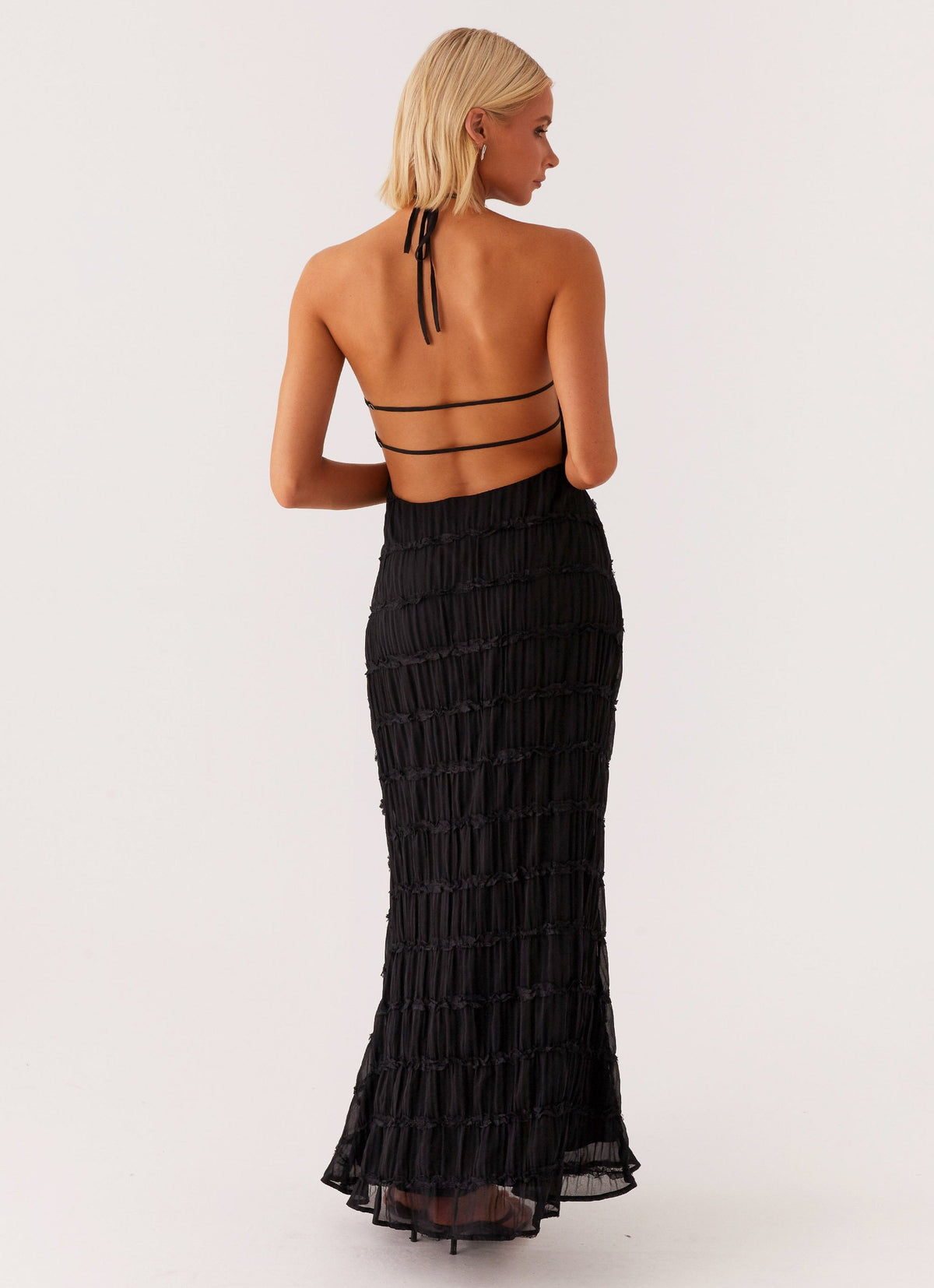 Halter Neck Lace-Trim Maxi Dress - Black