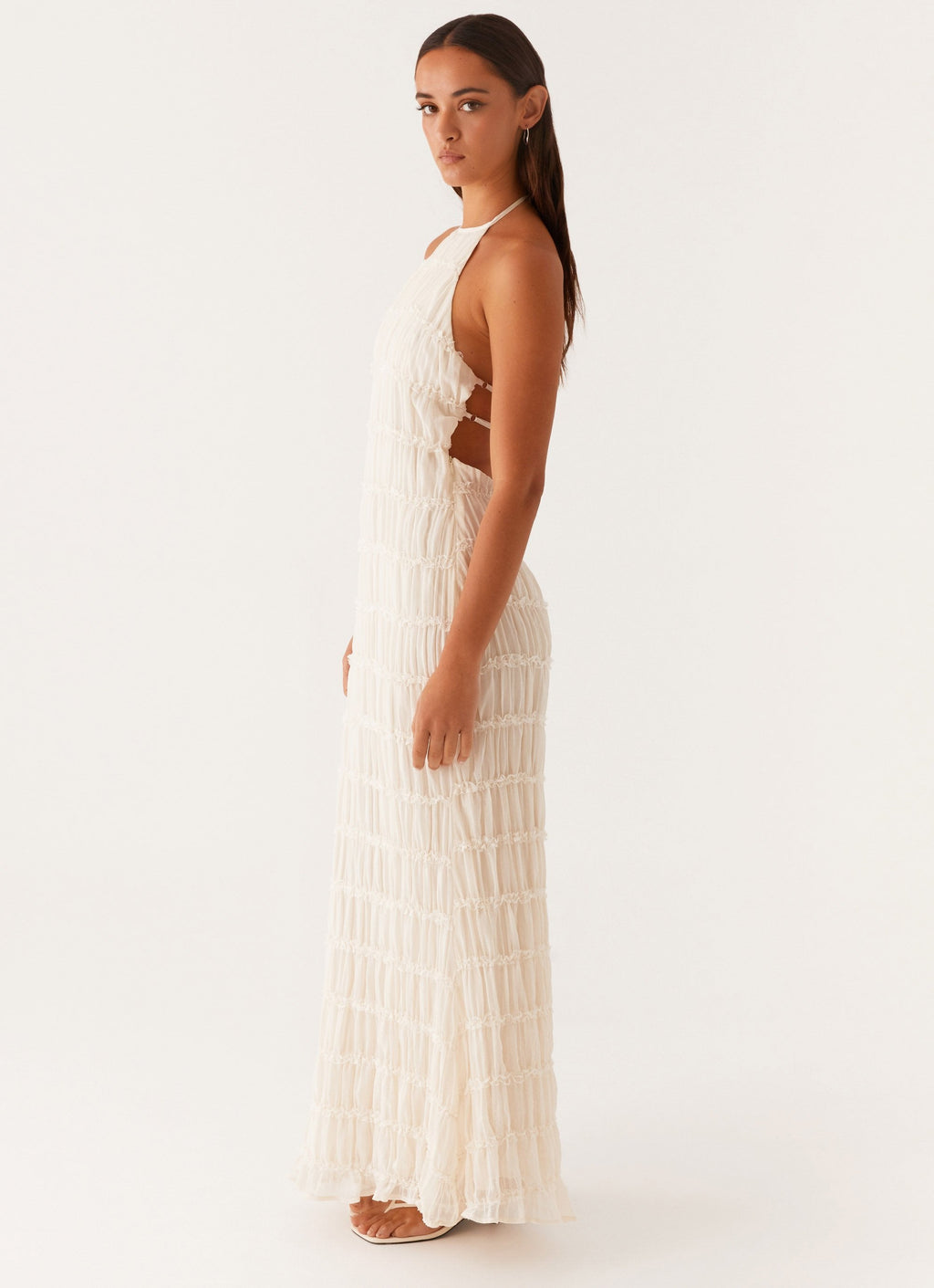 Halter Neck Lace-Trim Maxi Dress - Ivory