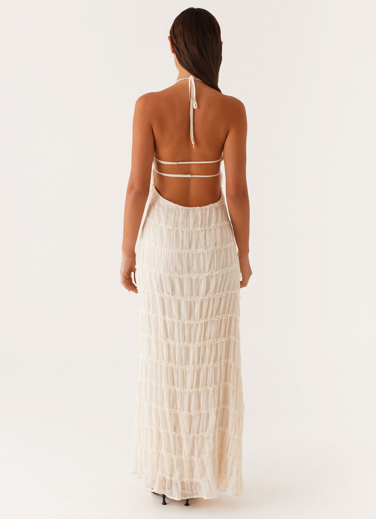 Halter Neck Lace-Trim Maxi Dress - Ivory