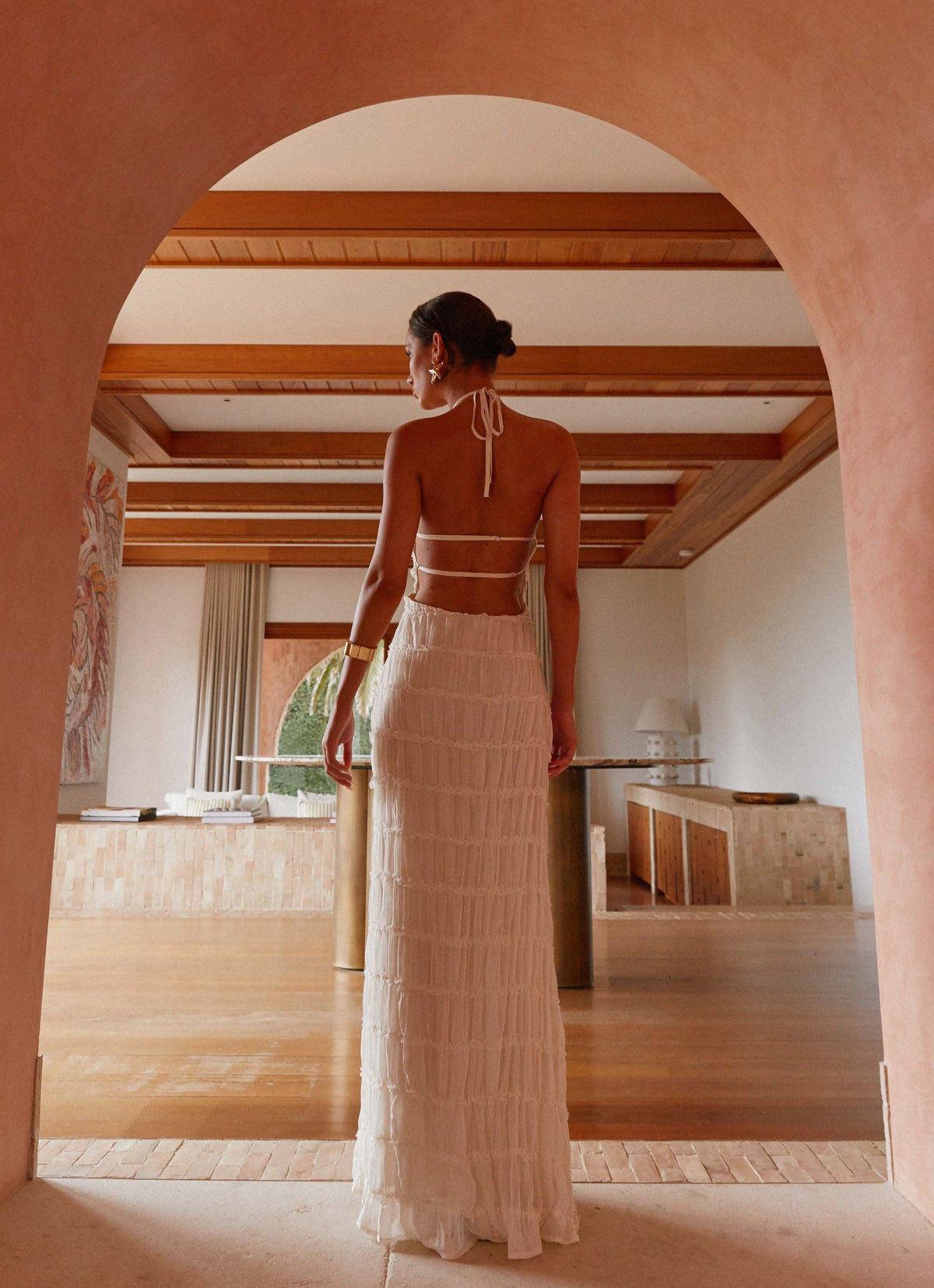 Halter Neck Lace-Trim Maxi Dress - Ivory
