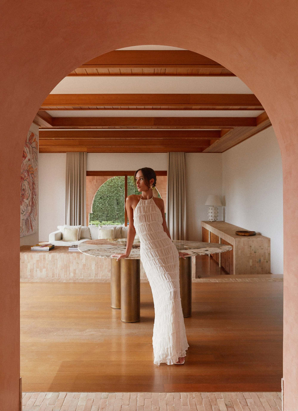 Halter Neck Lace-Trim Maxi Dress - Ivory
