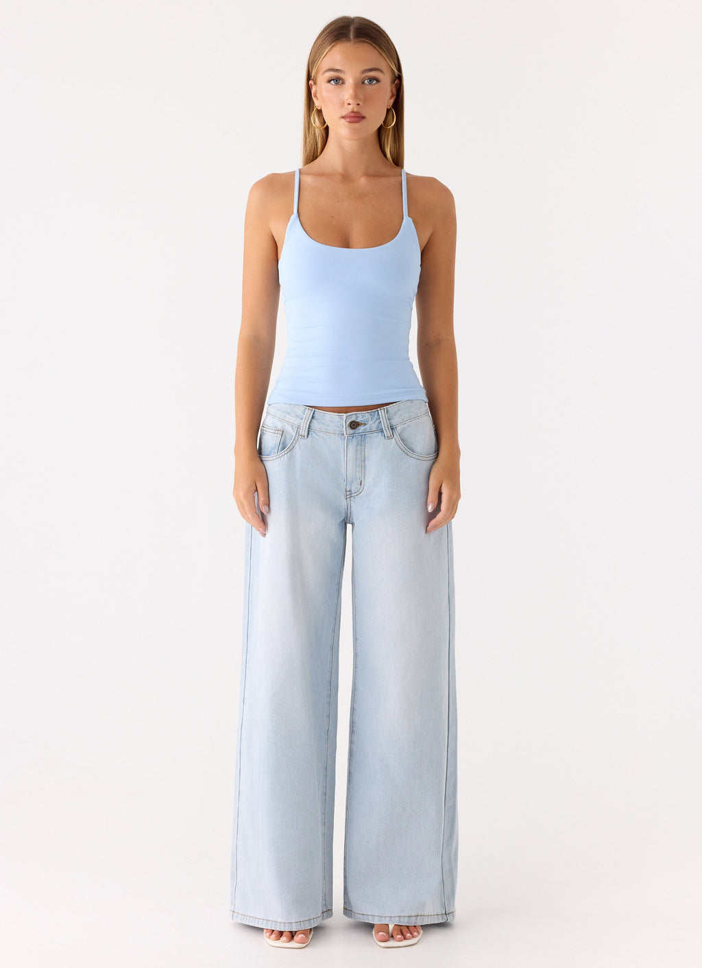 Low-Back Stretch Jersey Tank Top - Blue