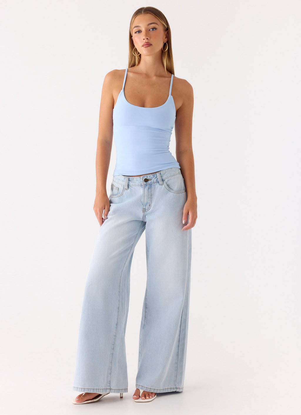 Low-Back Stretch Jersey Tank Top - Blue
