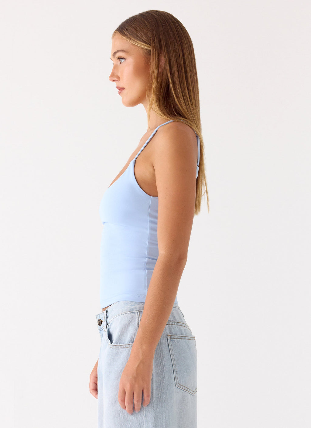 Low-Back Stretch Jersey Tank Top - Blue