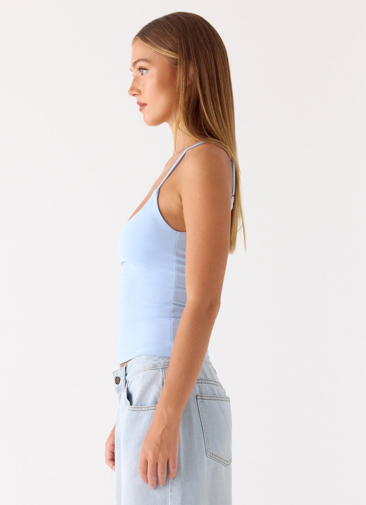 Low-Back Stretch Jersey Tank Top - Blue