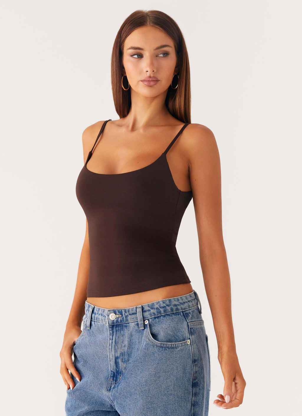 Low-Back Stretch Jersey Tank Top - Chocolate