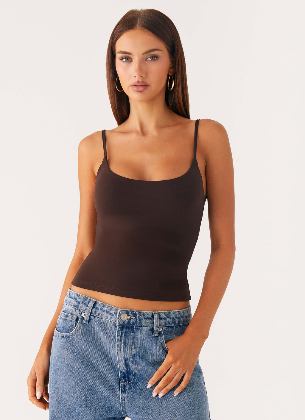 Low-Back Stretch Jersey Tank Top - Chocolate