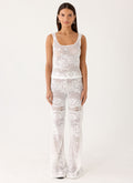 Low-Rise Sheer Lace Flare Trousers - White