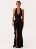 Open-Back Ruched Maxi Dress - Black