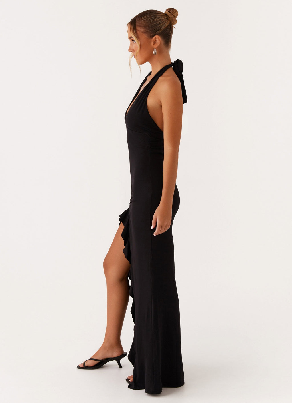 Open-Back Ruched Maxi Dress - Black