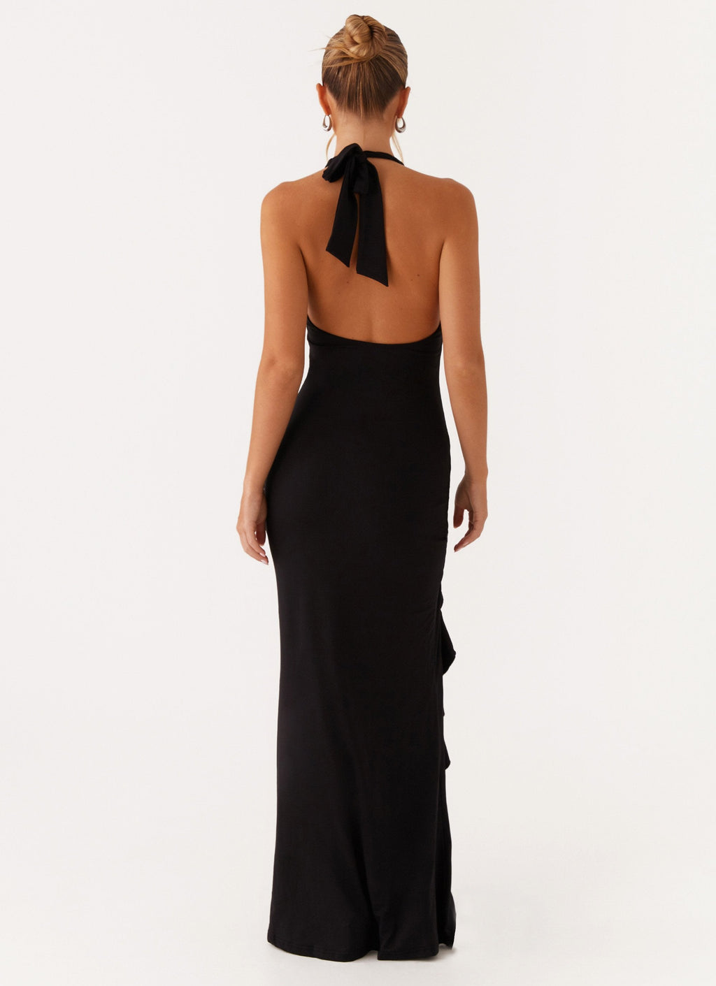 Open-Back Ruched Maxi Dress - Black