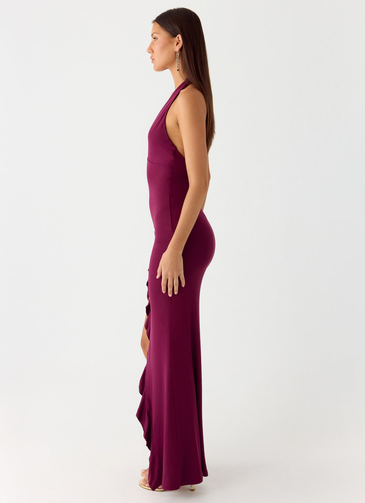 Open-Back Ruched Maxi Dress - Plum