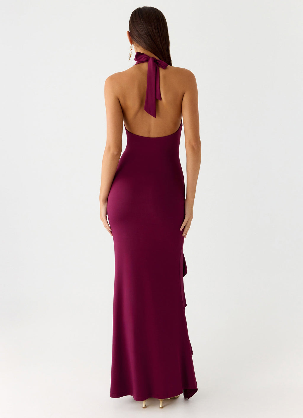 Open-Back Ruched Maxi Dress - Plum