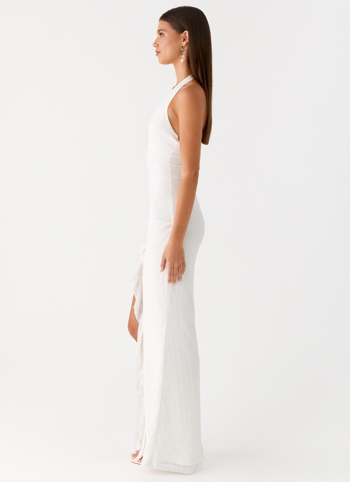 Open-Back Ruched Maxi Dress - White