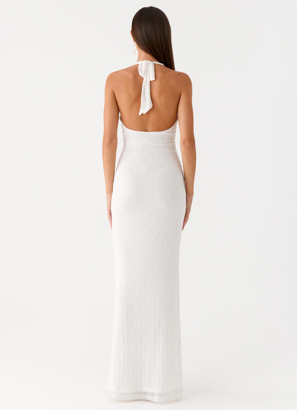 Open-Back Ruched Maxi Dress - White