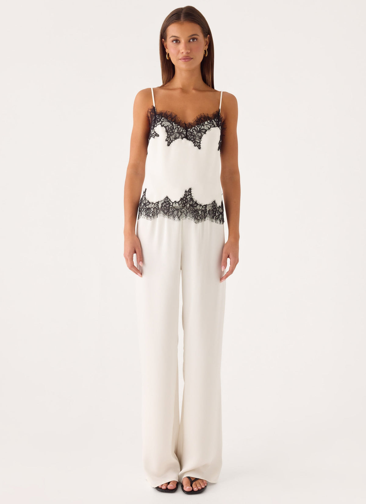 Satin Lace-Trim Cami Top - Cream