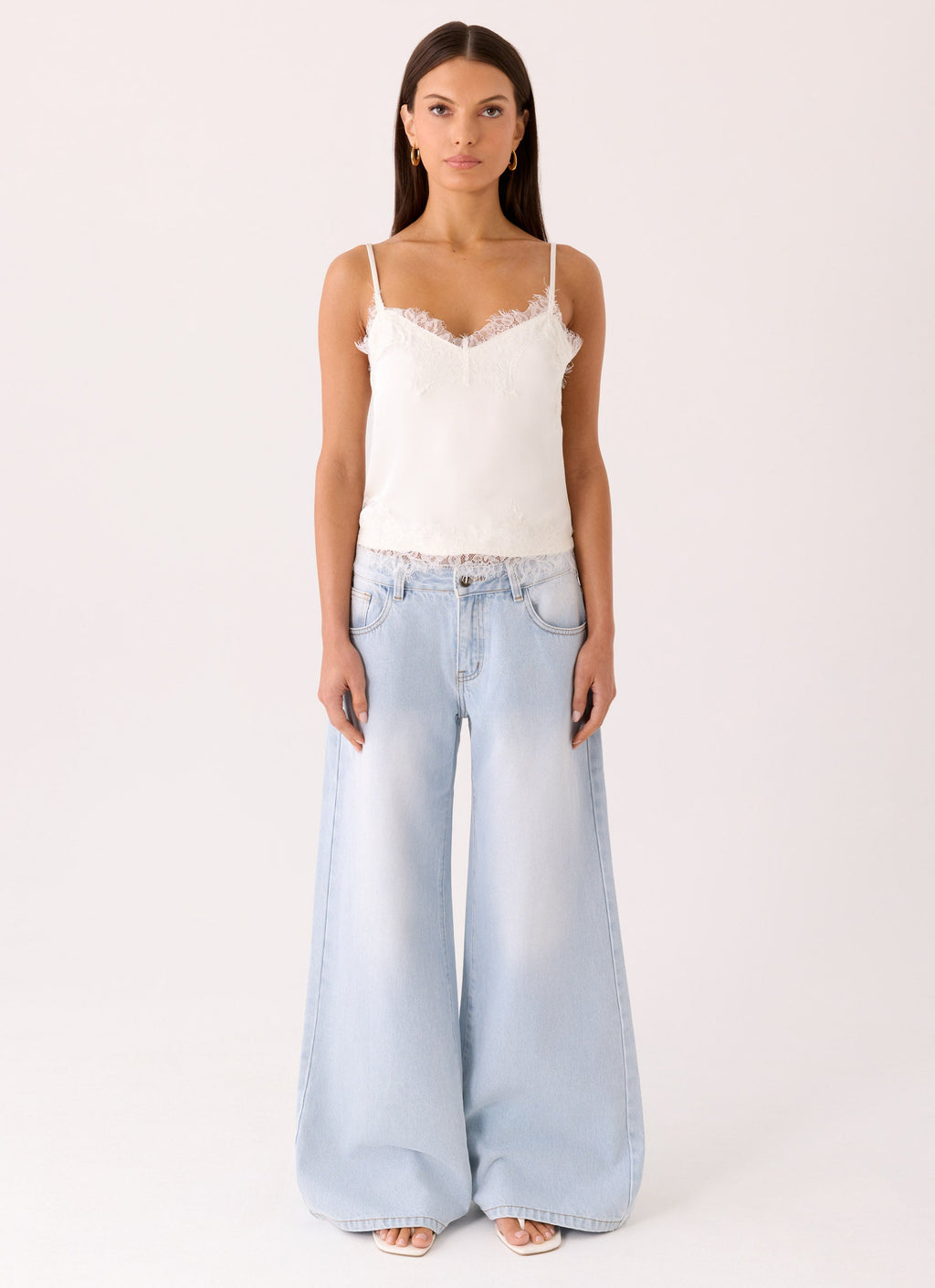 Satin Lace-Trim Cami Top - Ivory
