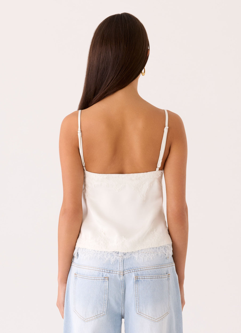 Satin Lace-Trim Cami Top - Ivory