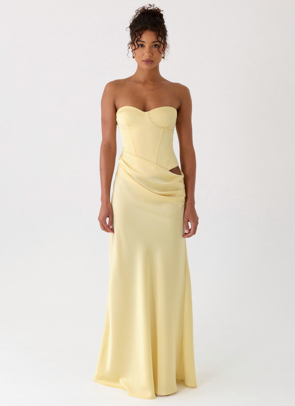 Strapless Corset Bustier Maxi Dress - Yellow