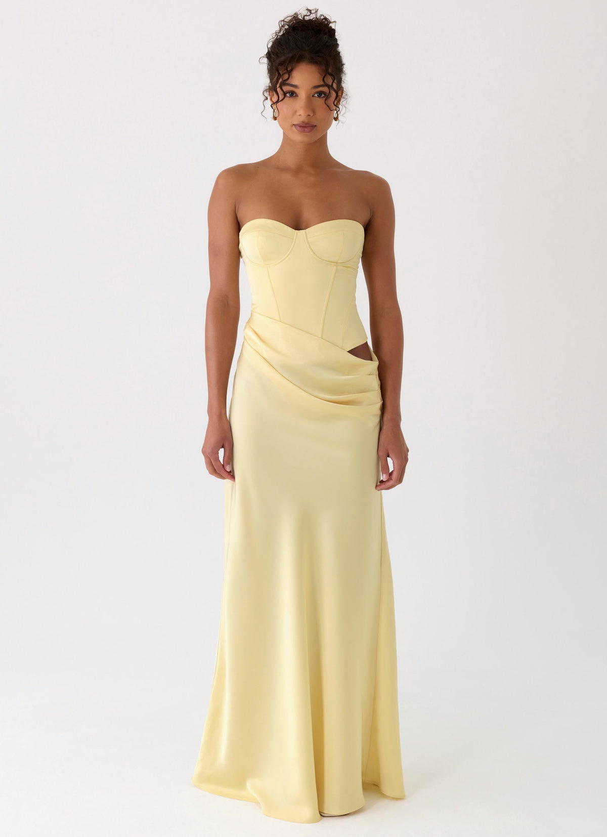 Strapless Corset Bustier Maxi Dress - Yellow
