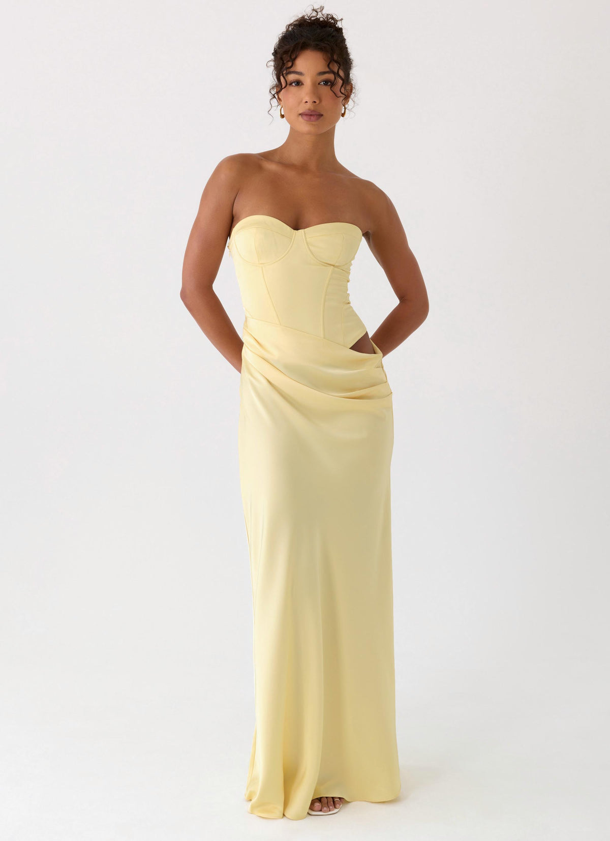 Strapless Corset Bustier Maxi Dress - Yellow