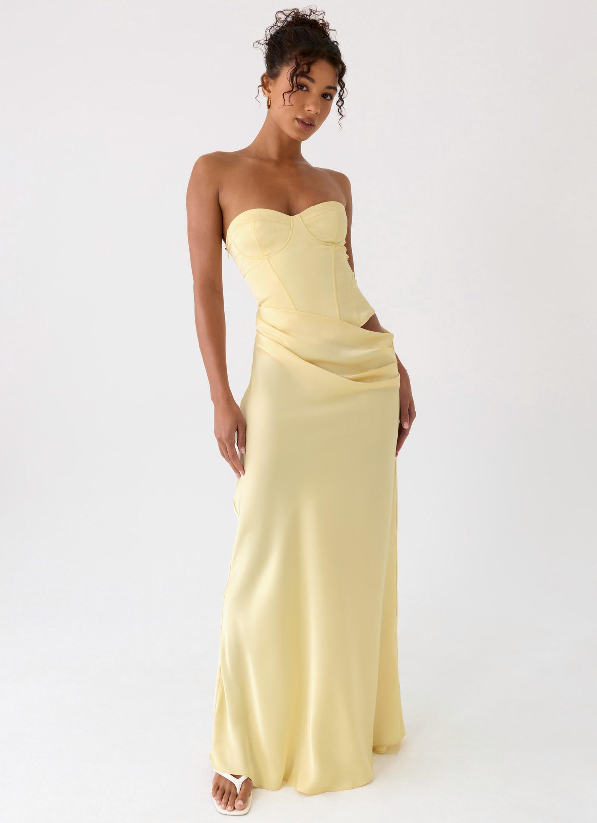 Strapless Corset Bustier Maxi Dress - Yellow
