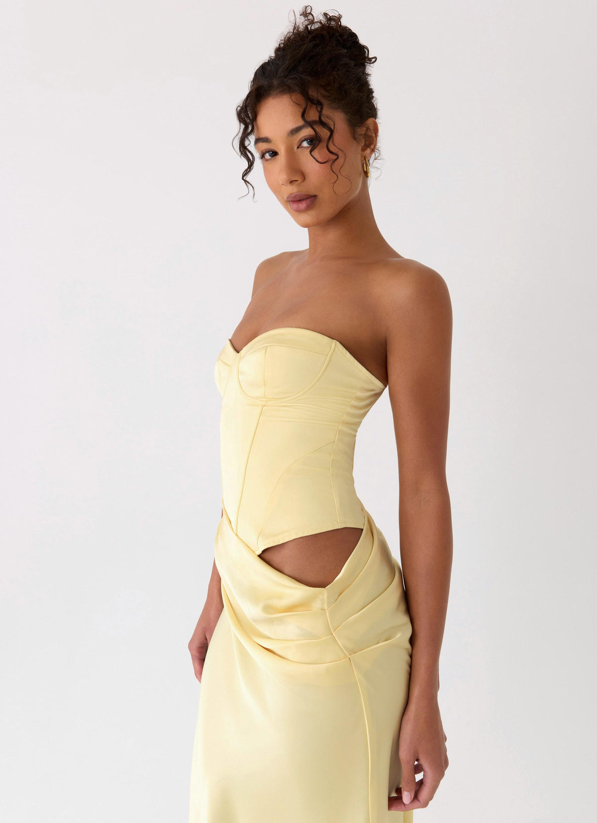 Strapless Corset Bustier Maxi Dress - Yellow