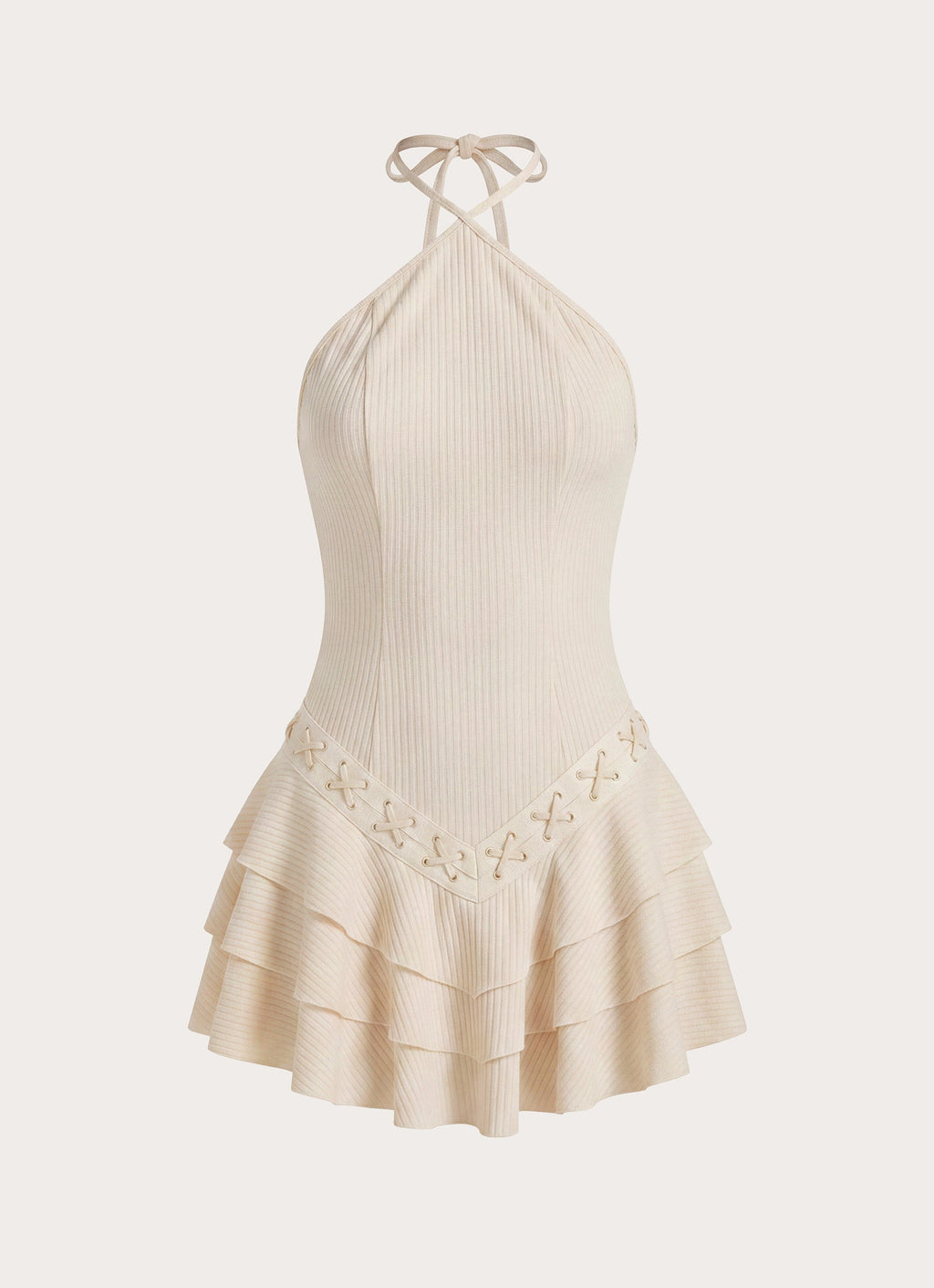 Halterneck Tiered Ruffle Mini Dress