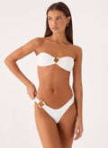 Beaded Mid-Rise Bikini Bottom with Ring Hardware - White