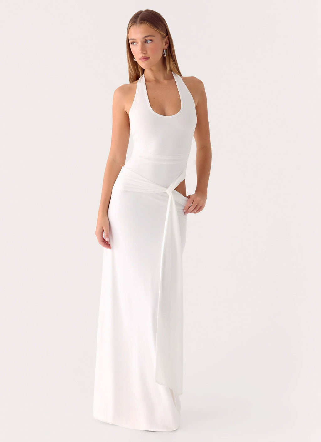 Halterneck Cut-Out Maxi Dress - White