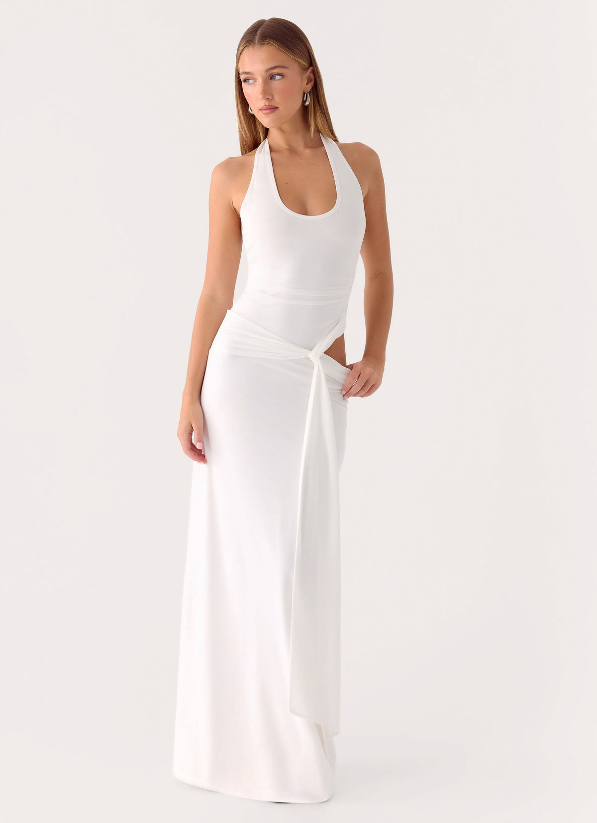 Halterneck Cut-Out Maxi Dress - White