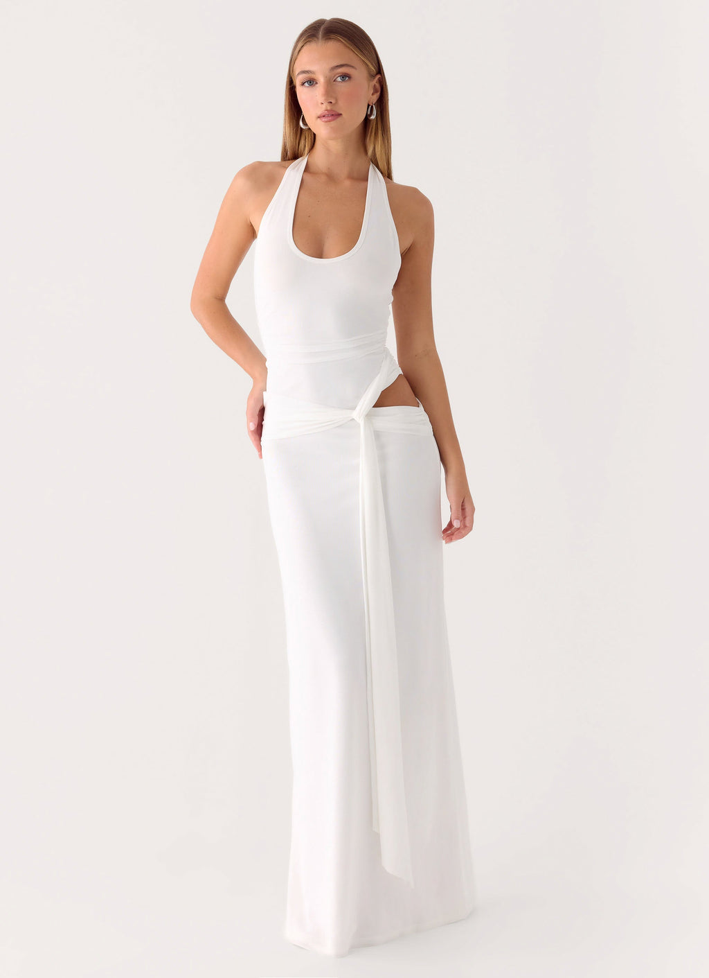Halterneck Cut-Out Maxi Dress - White