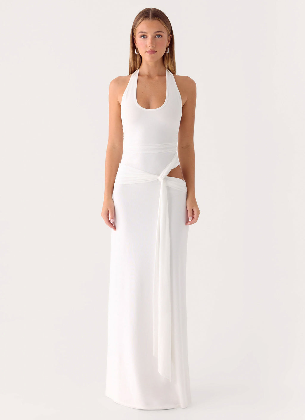 Halterneck Cut-Out Maxi Dress - White