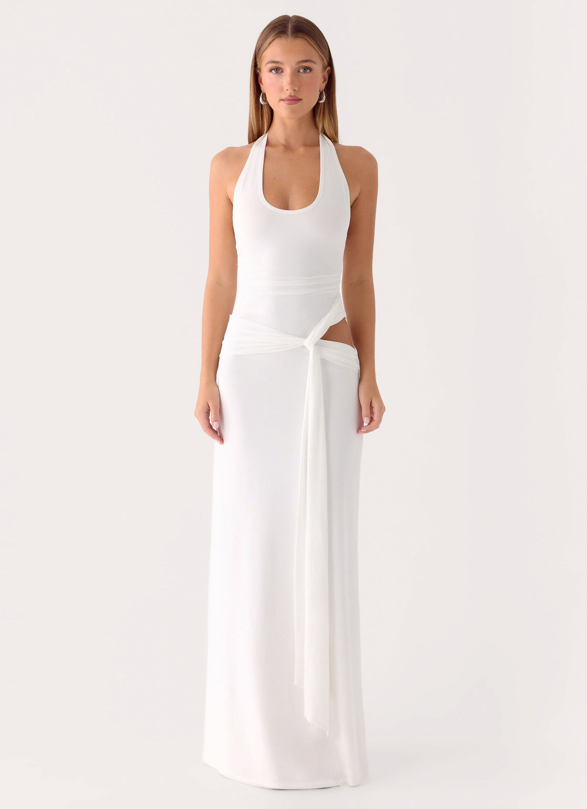 Halterneck Cut-Out Maxi Dress - White