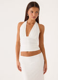 Ruched Plunge Halter Top - White