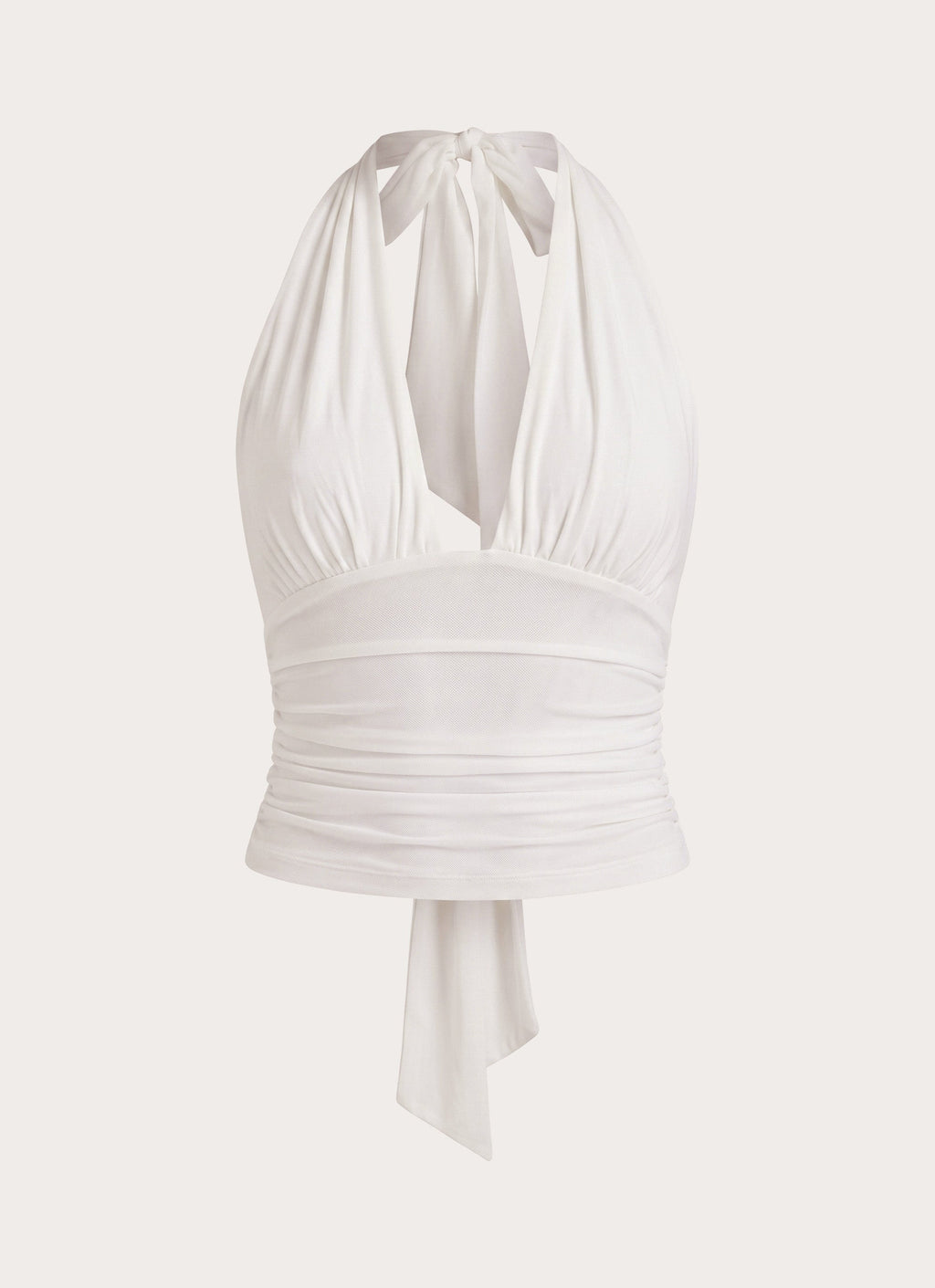 Ruched Plunge Halter Top - White