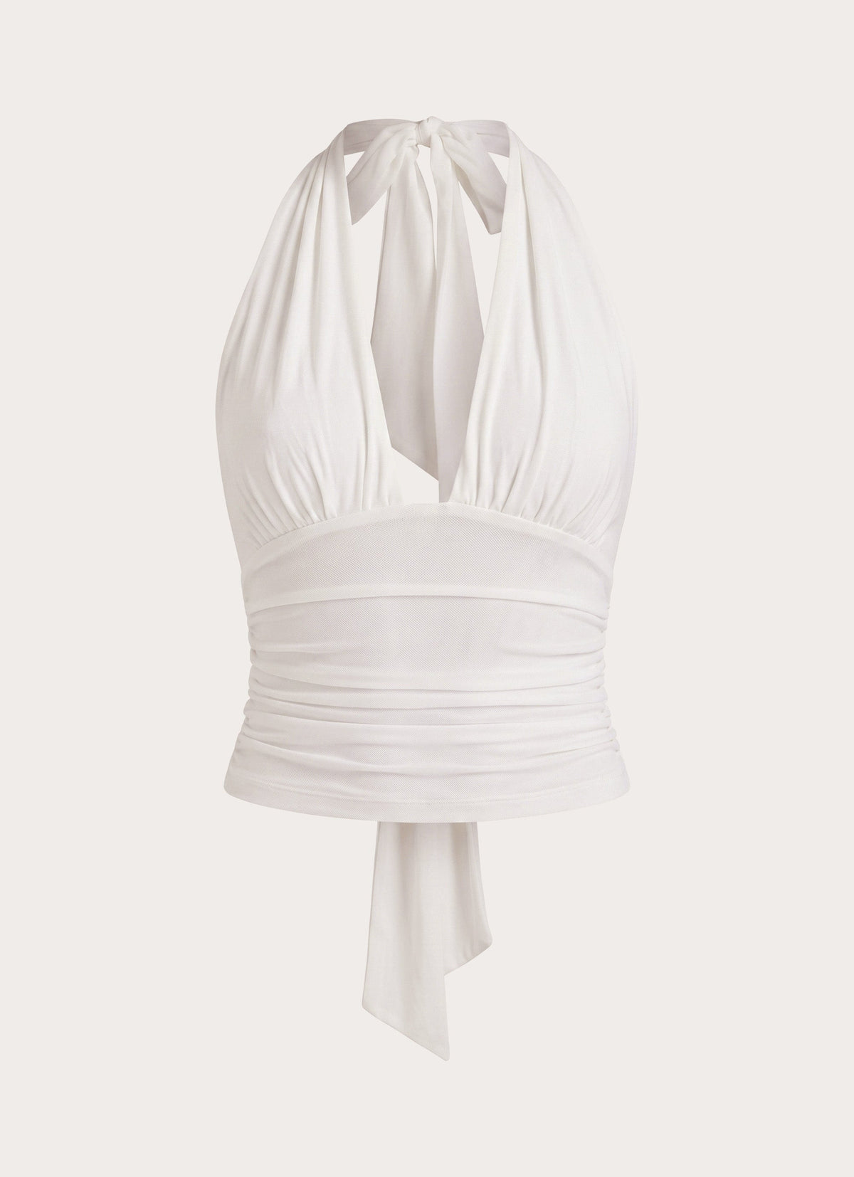 Ruched Plunge Halter Top - White