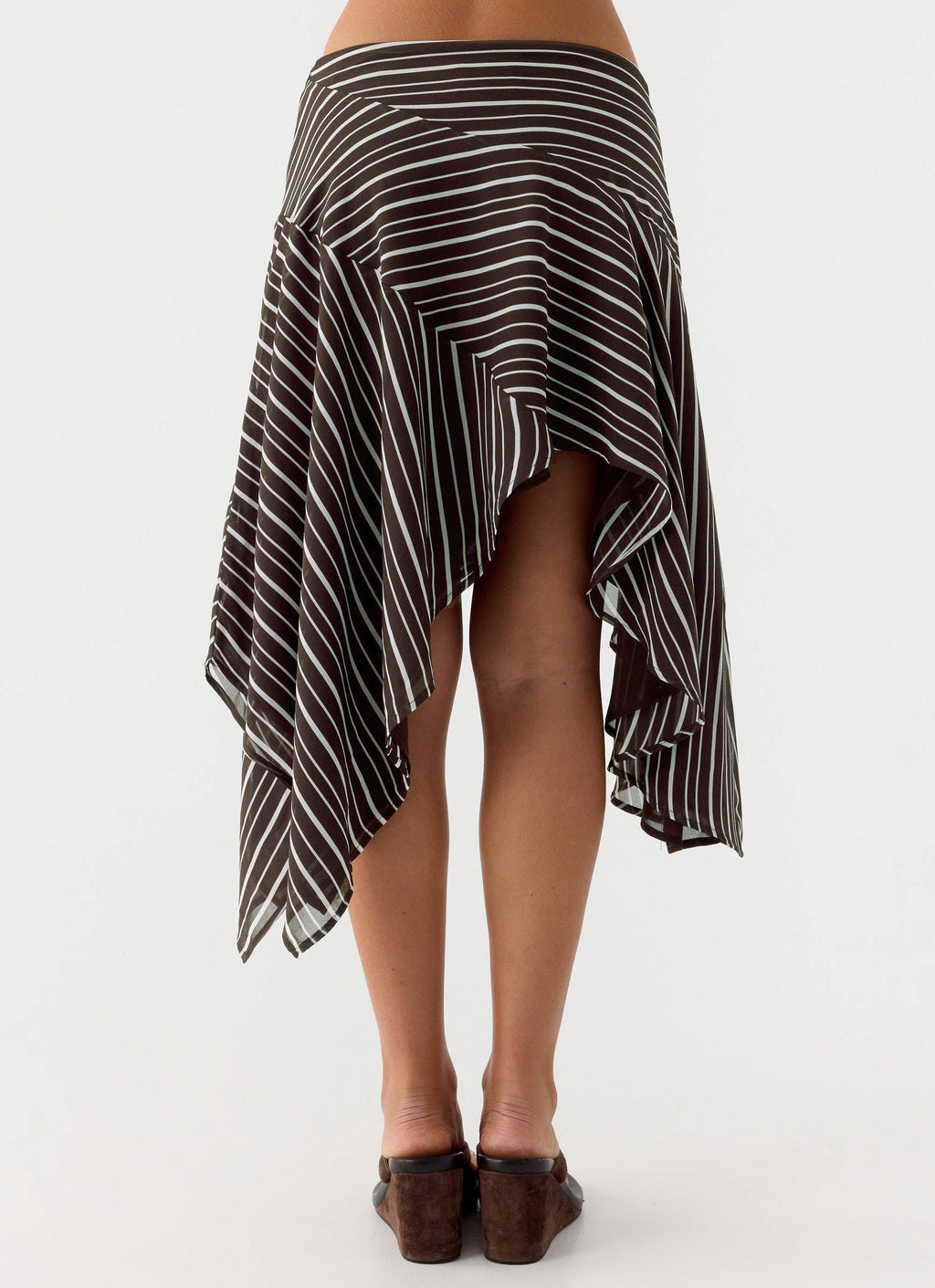 Low-Rise Asymmetrical Midi Skirt - Chocolate Stripe