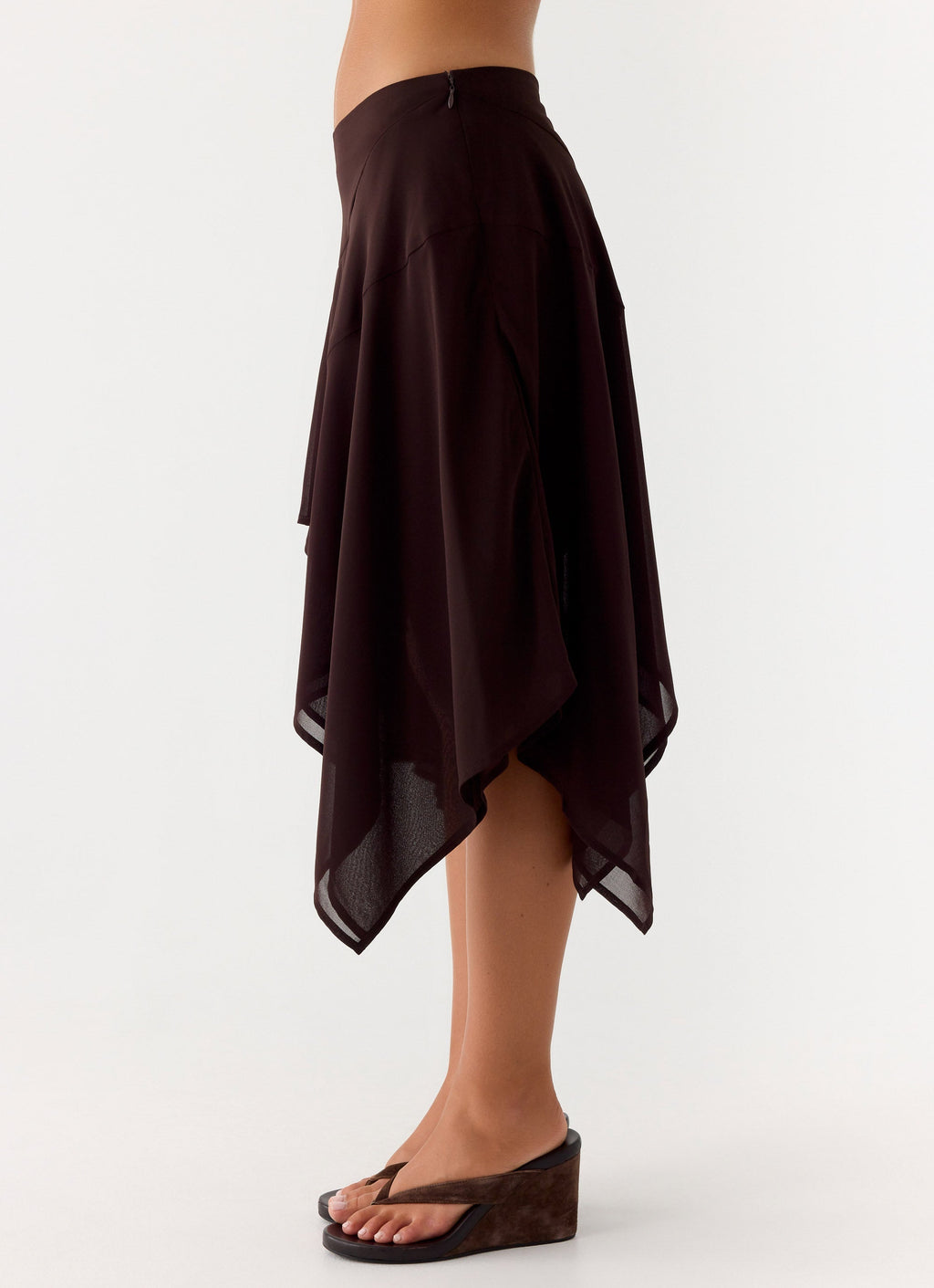 Low-Rise Asymmetrical Midi Skirt - Chocolate