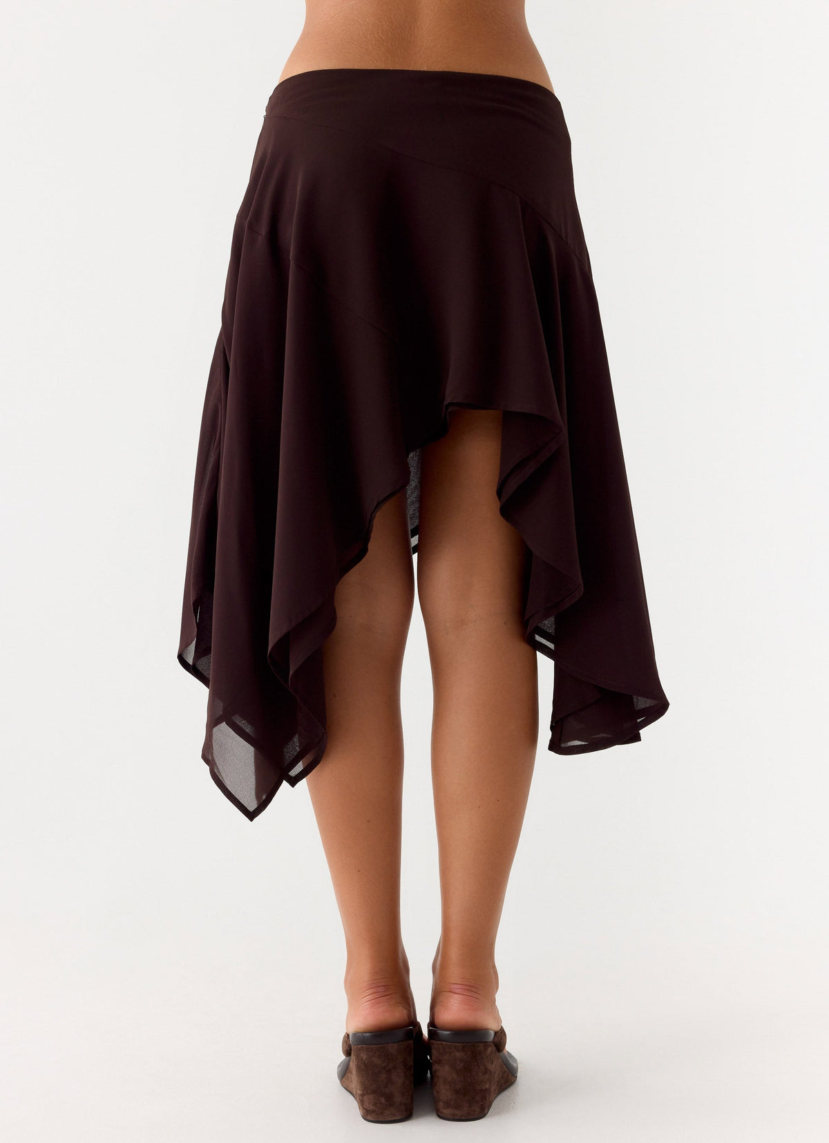 Low-Rise Asymmetrical Midi Skirt - Chocolate