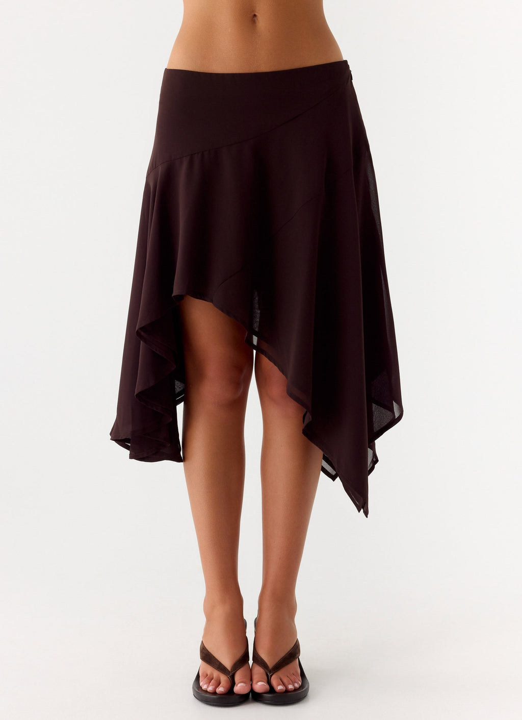 Low-Rise Asymmetrical Midi Skirt - Chocolate