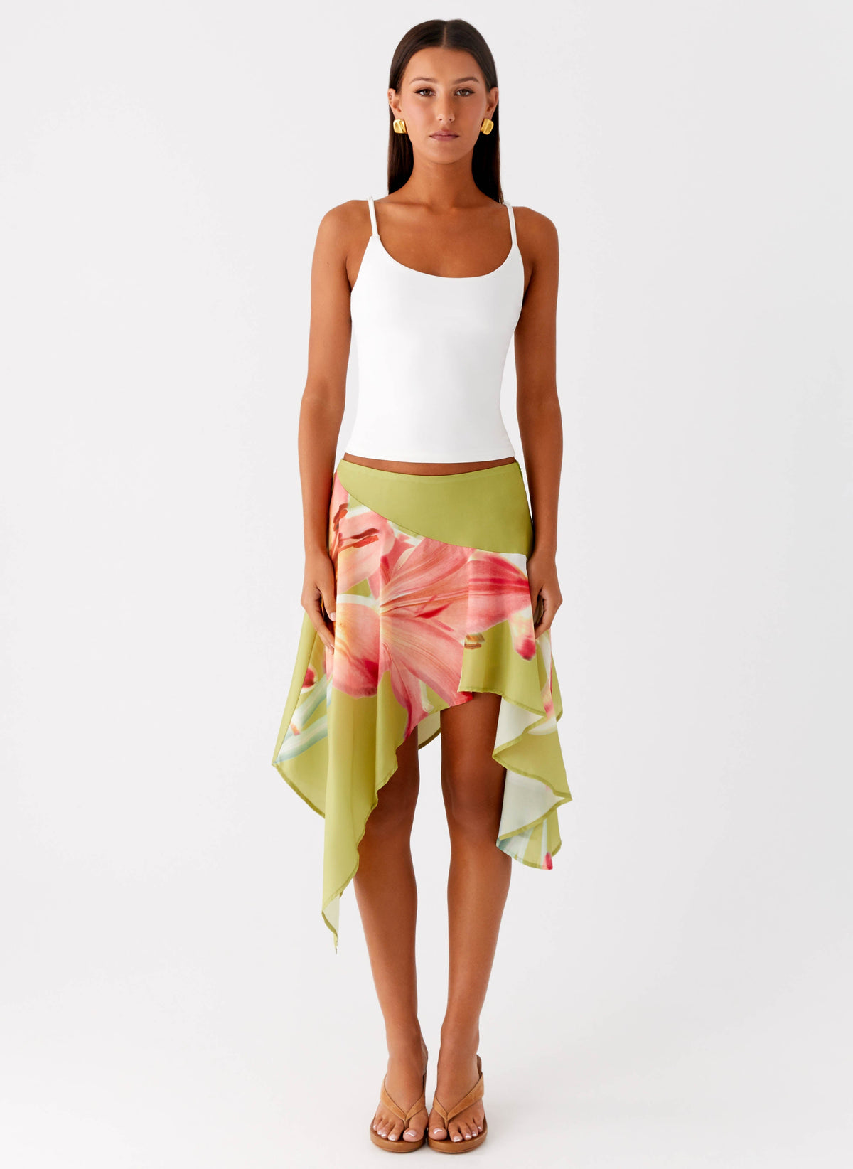 Low-Rise Asymmetrical Midi Skirt - Jungle Floral
