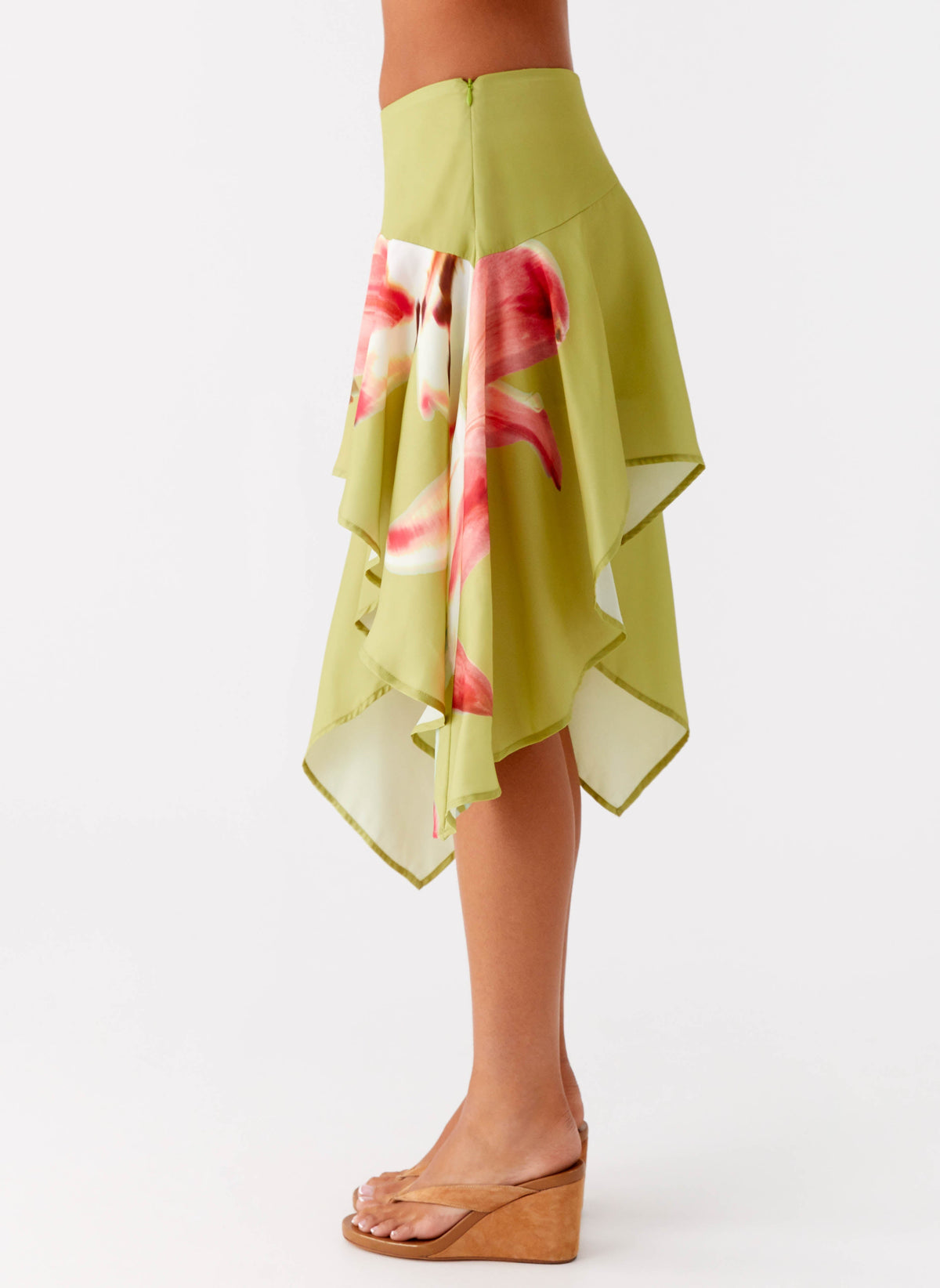 Low-Rise Asymmetrical Midi Skirt - Jungle Floral