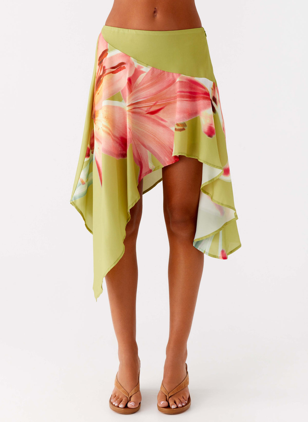 Low-Rise Asymmetrical Midi Skirt - Jungle Floral