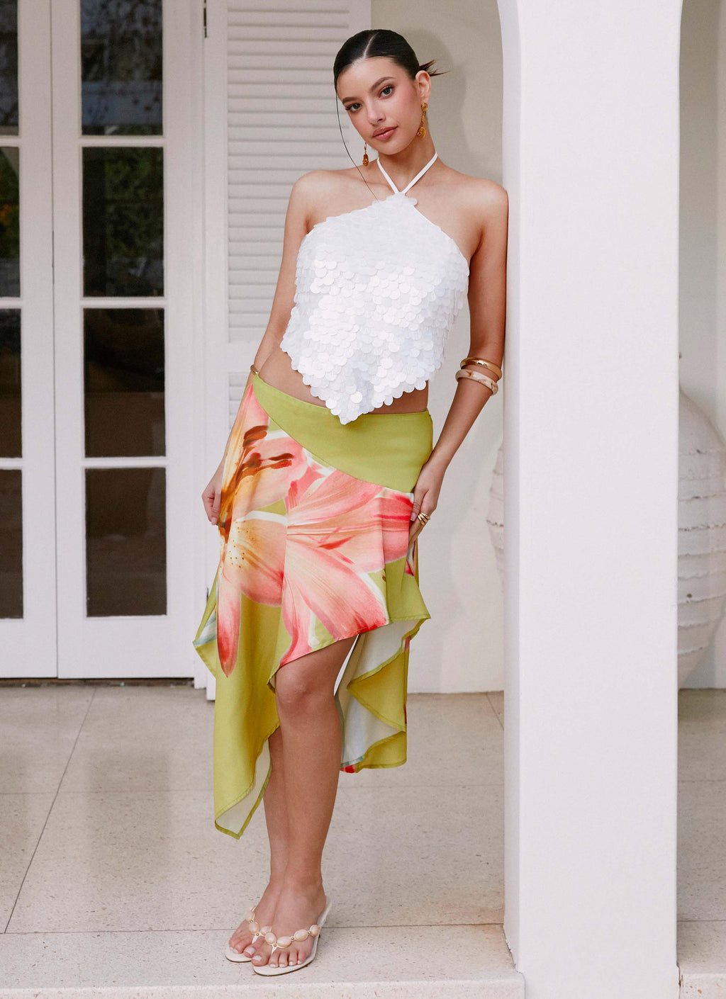 Low-Rise Asymmetrical Midi Skirt - Jungle Floral
