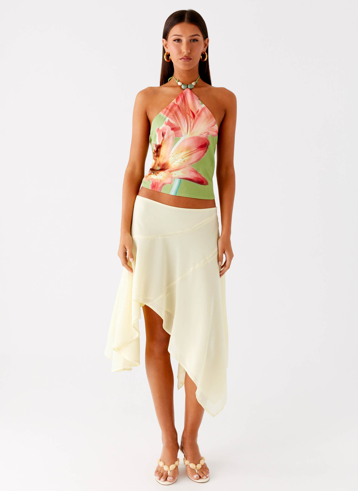 Low-Rise Asymmetrical Midi Skirt - Yellow