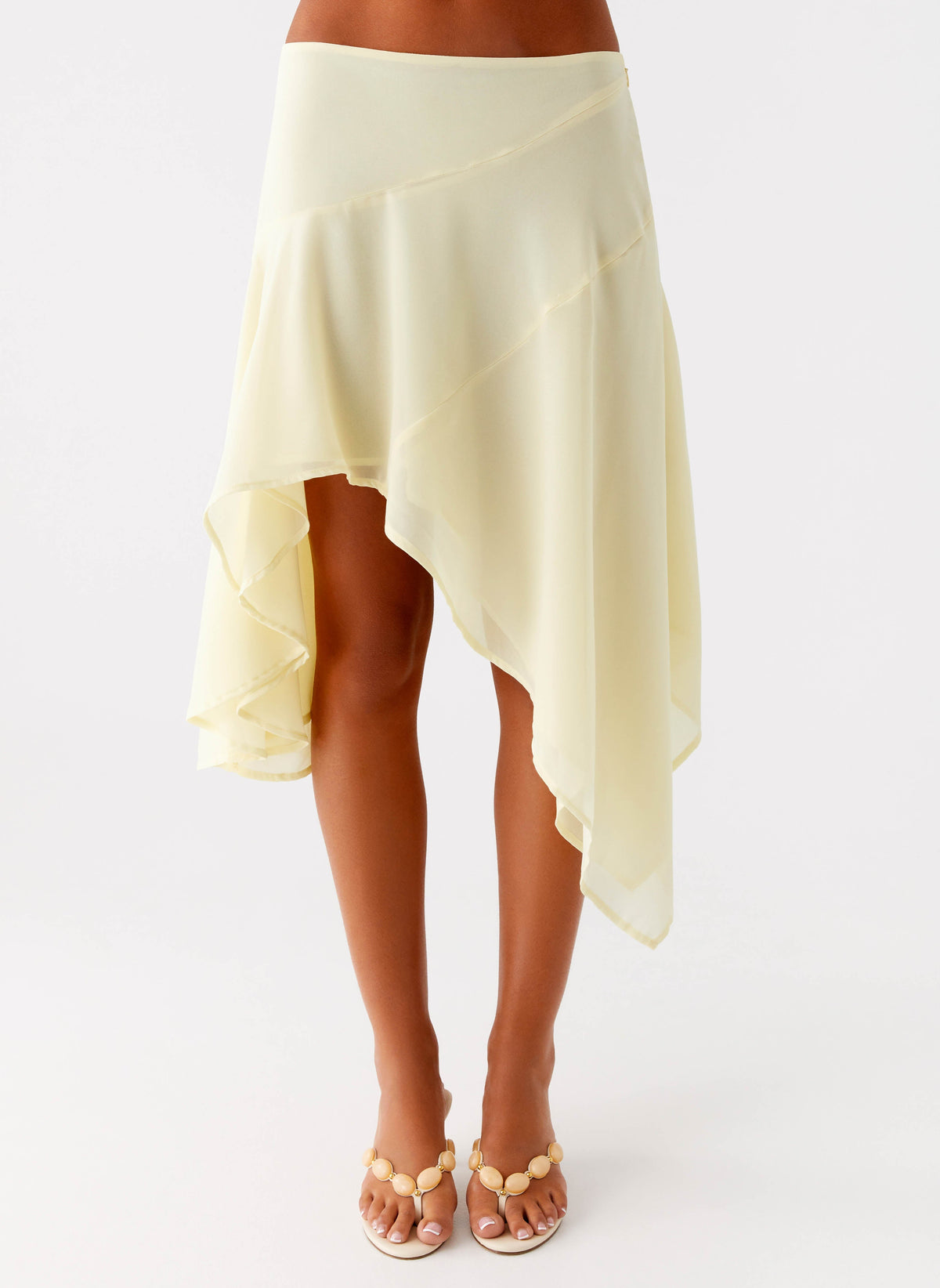 Low-Rise Asymmetrical Midi Skirt - Yellow