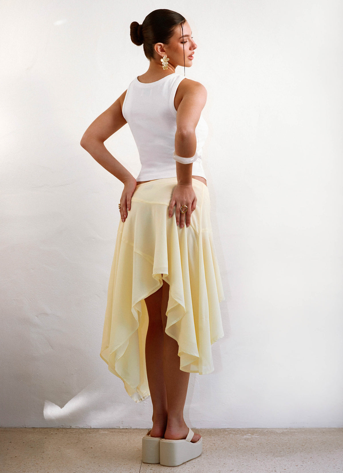 Low-Rise Asymmetrical Midi Skirt - Yellow