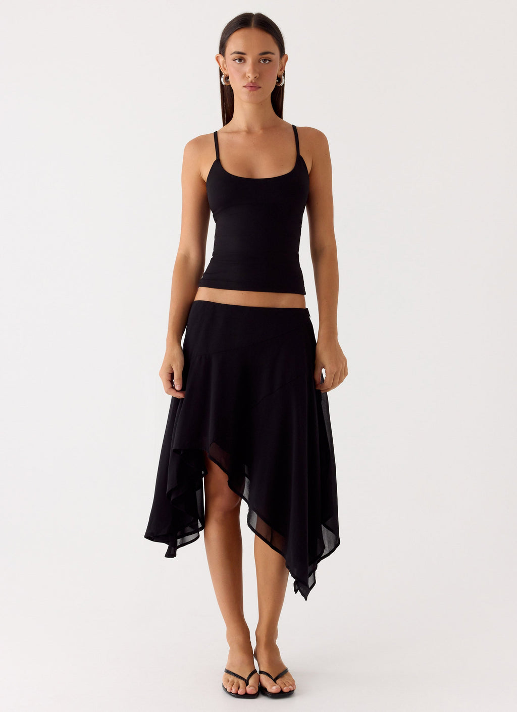 Low-Rise Asymmetrical Midi Skirt - Black