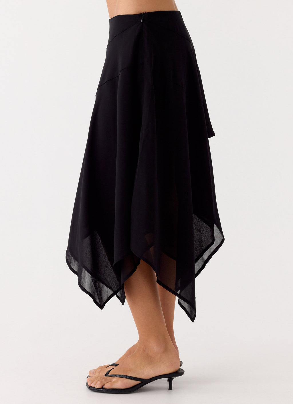 Low-Rise Asymmetrical Midi Skirt - Black